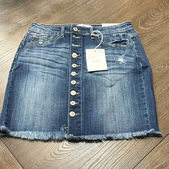 KanCan Dark Blue Denim Button-Up Mini Skirt - Picture 1 of 7